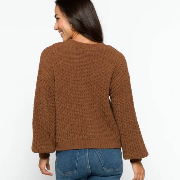 Love Ellie Audrey Cropped Button Front Cardigan Brown Medium NWOT - Picture 3 of 3